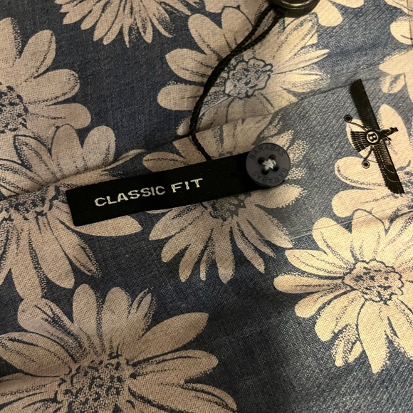 Barabas Size:3XL  Mens Long Sleeve Shirt Blue Floral Pattern Button Front - Picture 11 of 16